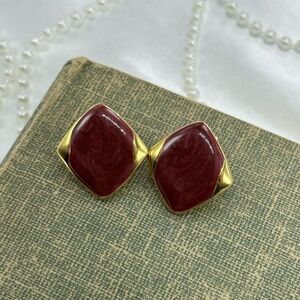 Vintage Gold and Red Clip On Earrings